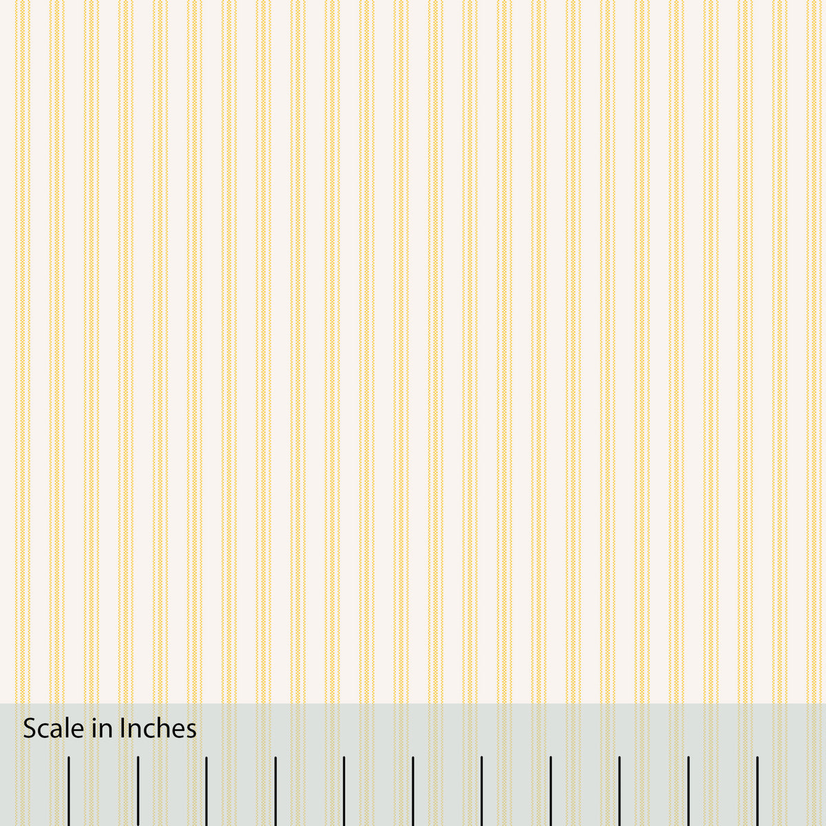 Classic Mattress Ticking stripe in yellow with an overlaid inch scale.