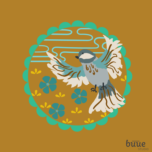 Chickadee Embroidery Design in Gold - little girl Pearl