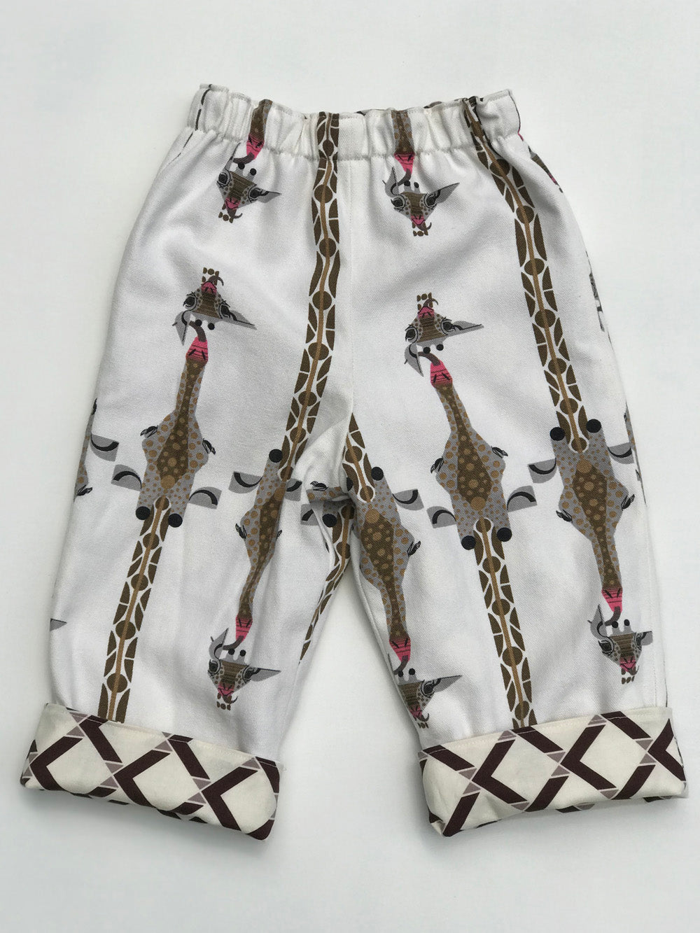 reversible pants in giraffe and plaid - little girl Pearl