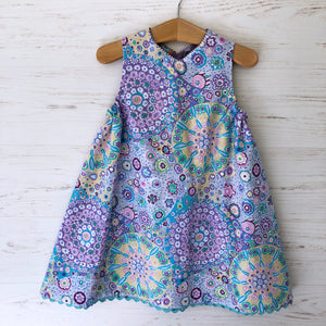 reversible jumper dress in lilac millefiori and lavender morning glory - little girl Pearl