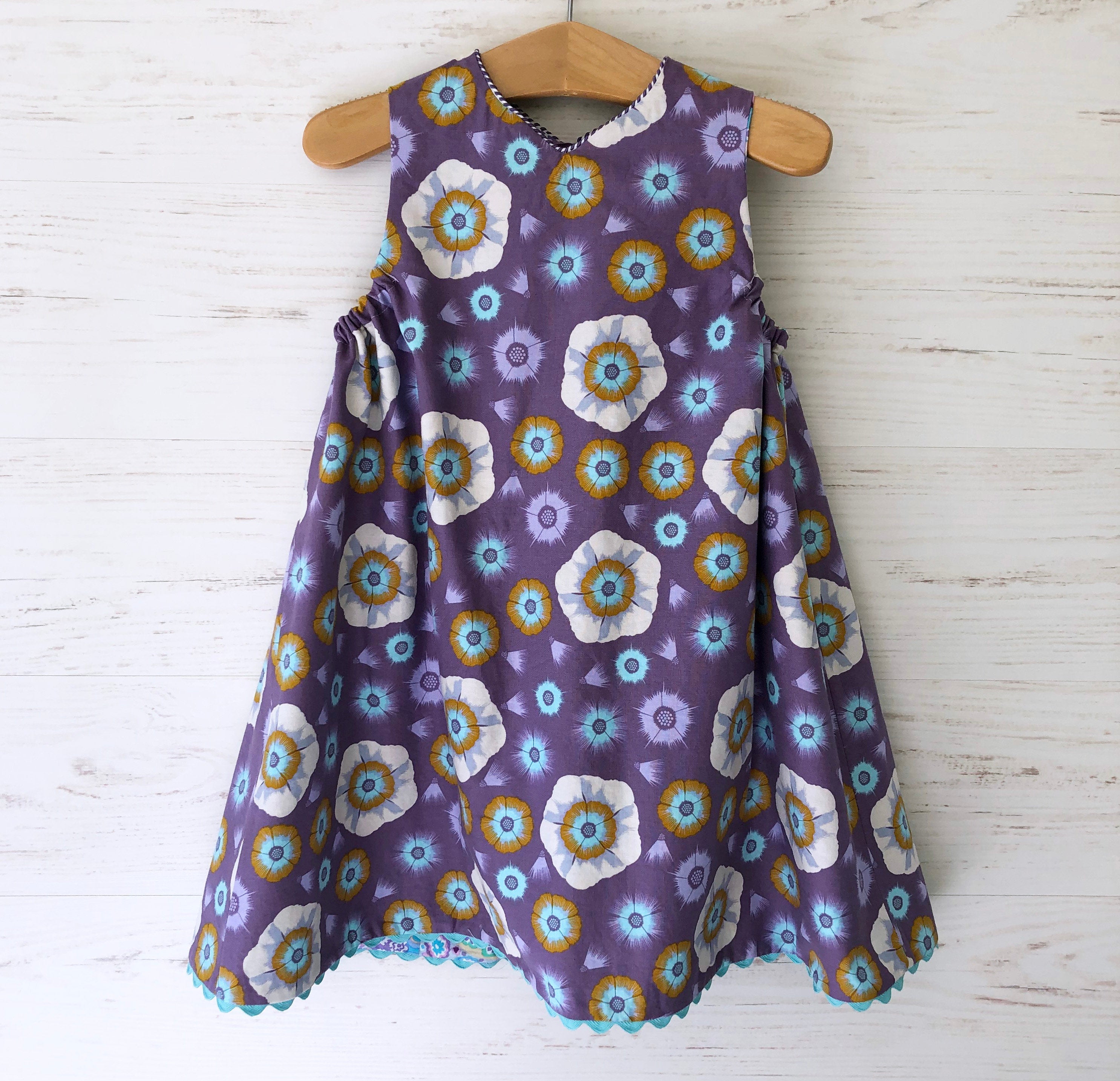 reversible jumper dress in lilac millefiori and lavender morning glory - little girl Pearl