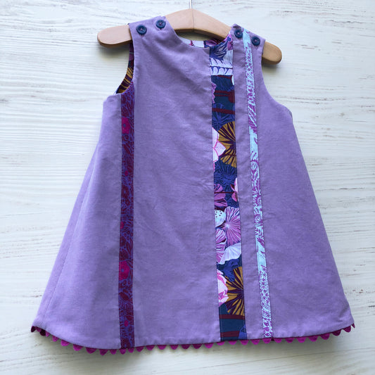 reversible corduroy stripe dress in lavender - little girl Pearl