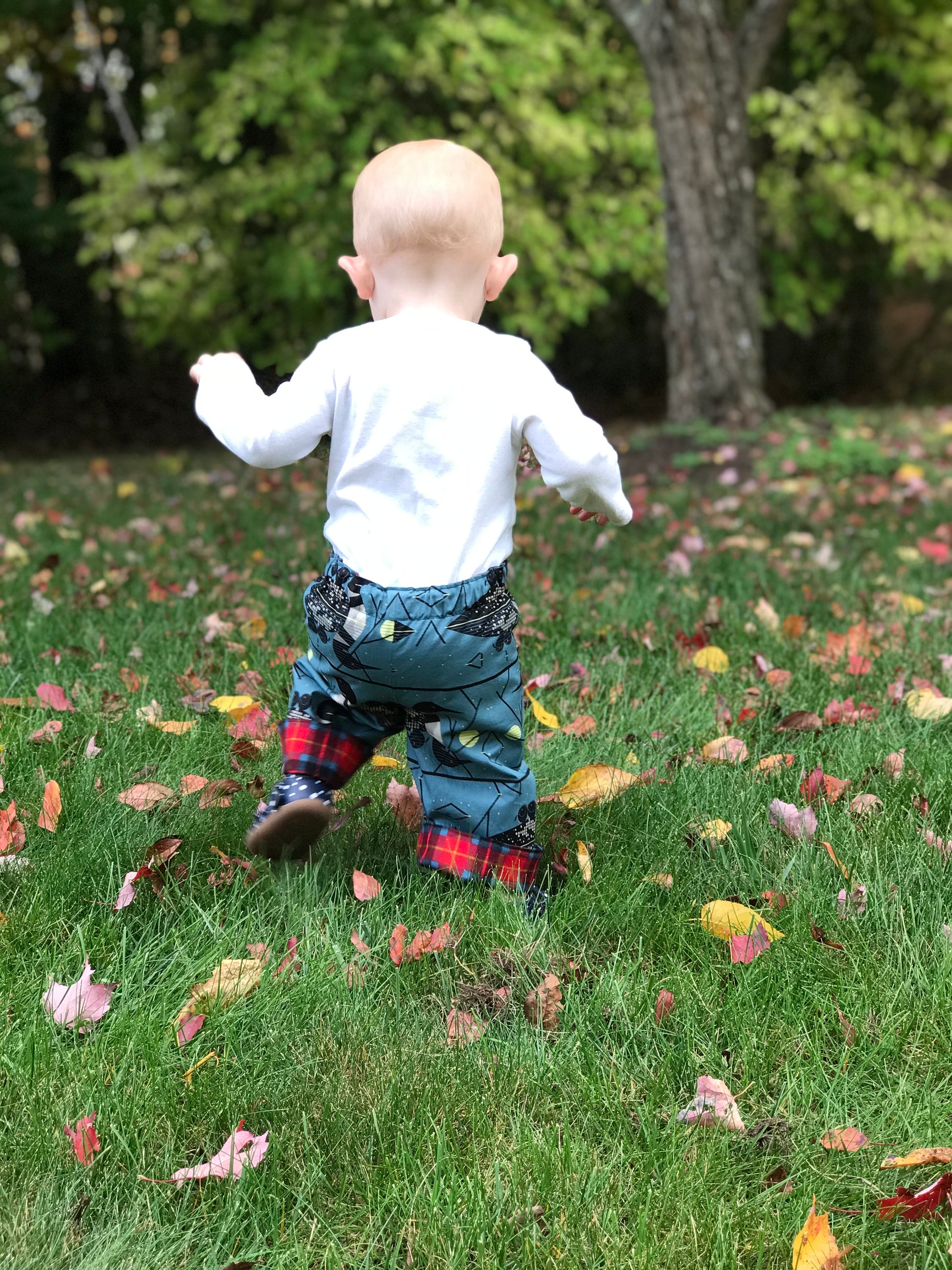 flannel reversible pants in Charley Harper loons - little girl Pearl