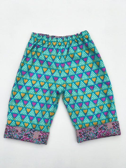 reversible pants in jade heart - little girl Pearl