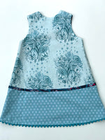 Load image into Gallery viewer, reversible pattern block dress in aqua and navy - little girl Pearl
