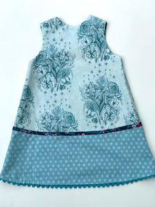 reversible pattern block dress in aqua and navy - little girl Pearl
