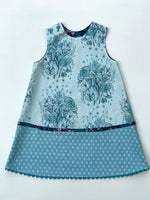 Load image into Gallery viewer, reversible pattern block dress in aqua and navy - little girl Pearl
