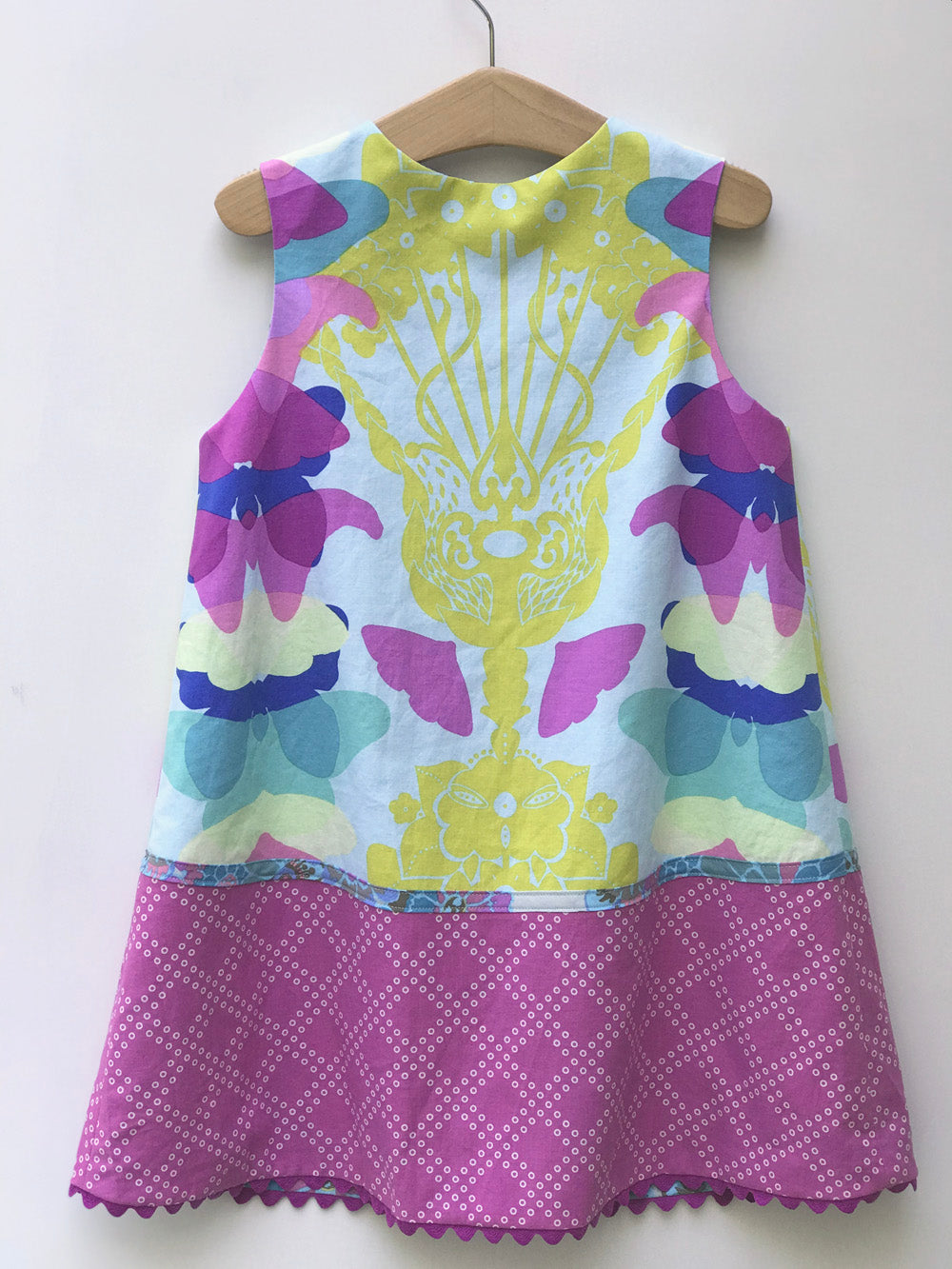 reversible pattern block dress in aqua ghost nouveau - little girl Pearl