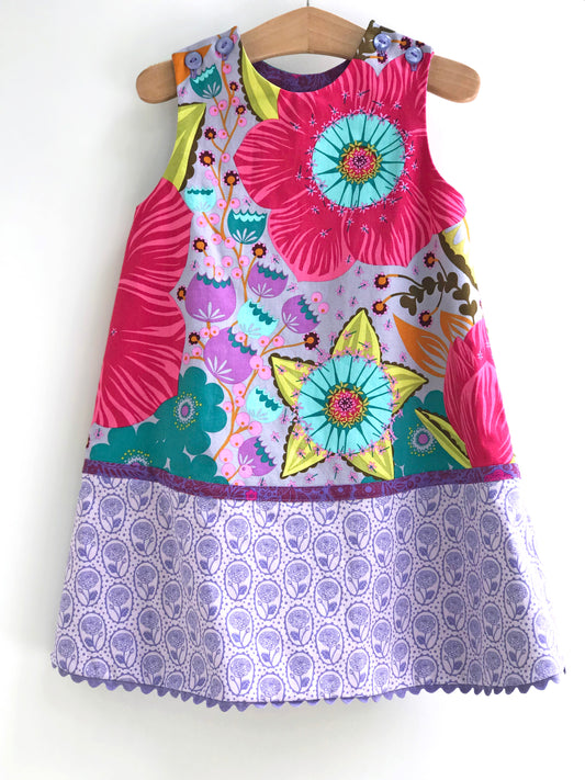 reversible pattern block jumper in periwinkle big bloom - little girl Pearl